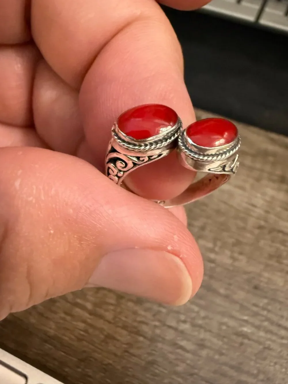 Sterling silver red jasper bypass ring by Samuel B